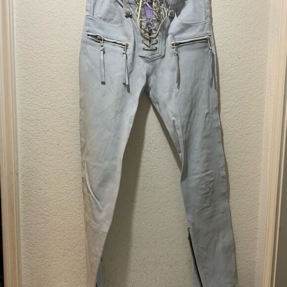 UNRAVEL Streetwear Lipstick Leather Lace Up Pants Gray Ben Taverniti - Picture 3 of 13